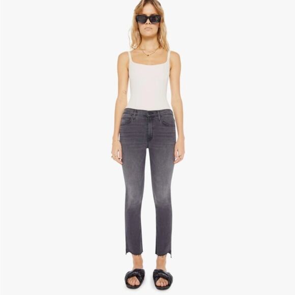 Mother Women size 25 High Waist Looker Ankle Fray Lighting Up Lantern Gray Jeans - Picture 1 of 11
